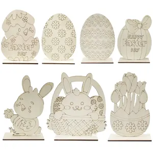 复活节印花摆件可爱家兔欧洲工艺品木制卡通摆件