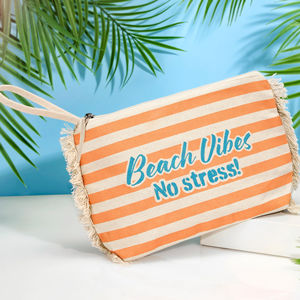 Made In Italy Zoppini Brand Sea Pockette <b>With</b> Frange Versilia <b>Bag</b> 100% Cotton <b>With</b> Closure <b>Zip</b> <b>Small</b> <b>Bag</b> - Product Image 1