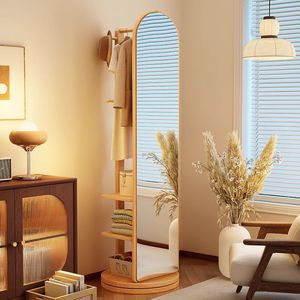 Espejo Giratorio con Perchero y Estantes de Almacenamiento para Dormitorio, Uso Doméstico, Madera de Nogal, Diseño Sencillo - Product Image 2