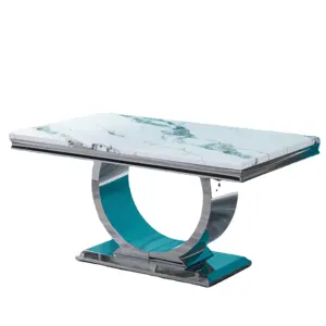 Mesa de jantar de aço inoxidável dourada luxuosa moderna com tampo de mármore para a mobília de jantar