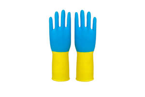 Guante industrial de goma de látex de alta resistencia, resistente al agua, guantes de trabajo de jardín, azul, amarillo, bloque de dos colores, 80g, <span class=keywords><strong>100g</strong></span> - Product Image 4