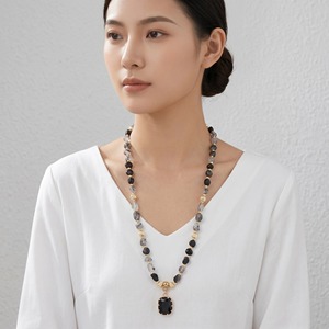 힐링 원석 크리스탈 자수정 라피스 라줄리 비즈 골드 도금 기하학적 펜던트 목걸이 (유니섹스) - Product Image 3