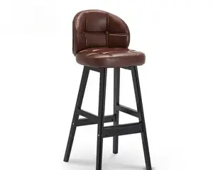 Wholesale Luxury Solid Wood Leather High Legged Bar Stool Chairs Floor Mount