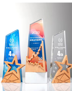 Trophée en cristal UV <span class=keywords><strong>personnalisé</strong></span> HBL avec impression couleur intégrale et gravure, base en bois, cadeau d'affaires avec étoile - Product Image 6
