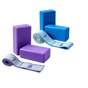 Yoga <b>Blocks</b> With Stretching Straps For Fitness And Body <b>Shaping</b> Equipment Purple And Blue Colors - Product Image 1