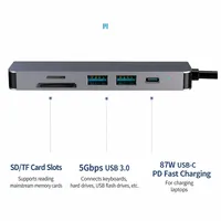 Base de Expansión Portátil Multifunción 6 en 1 Tipo-C, Hub USB 3.0 de Alta Definición 4K, Convertidor con Conectividad Fácil, Ranura SD