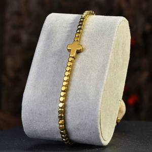 Luxe Unisexe Croix Coeur Bijoux Bracelet Hématite Pierre Or Bracelet - Product Image 3