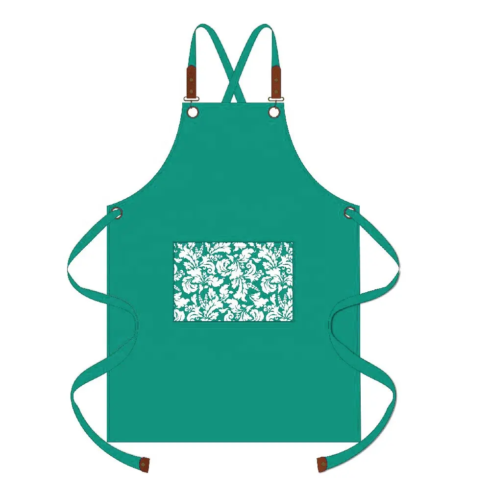 플라워 패턴 민소매 면 요리사 앞치마 포켓 방오 멀티 컬러 요리 주방 인쇄 앞치마