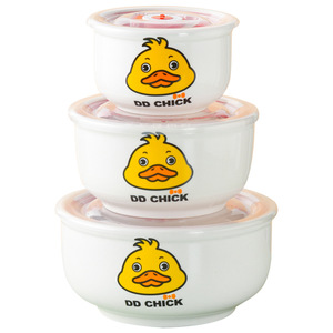 Ceramic Rice Bowl Fresh-keeping Bowl Three-piece Gift <b>Box</b> Gifts Food <b>Storage</b> Container - Product Image 6