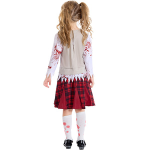 Disfraz de zombi de Halloween para niña adulta, manchados de <span class=keywords><strong>sangre</strong></span> a cuadros rojos uniforme escolar, fiesta de terror, Cosplay, vestidos de actuación - Product Image 4