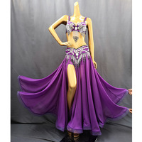 Costume de danse du ventre professionnel pour femmes, vente chaude, tenue pour spectacle sur scène, ensemble de 3 pièces, costume de danseuse de carnaval orné de perles