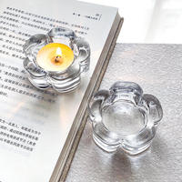 Support de bougie en verre à base épaisse, design parfait, vente en gros, forme de fleur, forme d'étoile, formes irrégulières