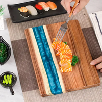Gadgets pour la maison 2026 Planche à découper rectangulaire extra large en résine bleue et bois, pratique et unique, pour outils de cuisine durables