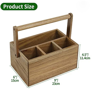 Organizador de Cubiertos de Madera de Acacia con Práctico Mango Plegable, 4 Compartimentos Profundos, para Cocina - Product Image 3