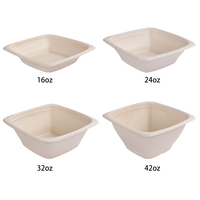 Einweg-Geschirr Umweltfreundliche Biologisch Abbaubare Quadratische Zuckerrohr-Bagasse-Schüssel mit PET-Deckel Mikrowellengeeignet für Camping Hotels
