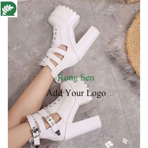 รองเท้าส้นสูงมีซิปผูกเชือกสุดเซ็กซี่สำหรับผู้หญิง, ไซส์<span class=keywords><strong>43</strong></span>รองเท้าส้นหนารองเท้าผู้หญิงส้นสี่เหลี่ยม - Product Image 2