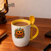 Mug en céramique à sublimation, intérieur coloré, avec poignée et cuillère, imprimable par transfert thermique, pour la maison et le bureau, vente en gros Topjlh