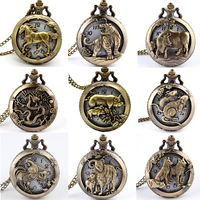 Collar con Colgante Calado del Zodiaco Chino Retro Antiguo, Reloj de Bolsillo para Hombre, Reloj de Bolsillo para Niño, Regalos, Regalo de Año Nuevo para Perros