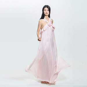 Precio directo <span class=keywords><strong>de</strong></span> fábrica Premium Pink Cubic Floral Neck Dress Niche francés Light Wedding Nupcial <span class=keywords><strong>Vestidos</strong></span> <span class=keywords><strong>de</strong></span> mañana - Product Image 2