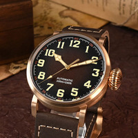 Montre de luxe pour homme, boîtier en bronze de 45 mm, style vintage simple, automatique mécanique YN55A, saphir étanche 10 bars