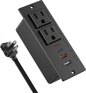Multiprise de bureau encastrable noire avec ports USB-C et USB de 30 W, double prises CA, <span class=keywords><strong>prise</strong></span> plate encastrée pour bureau à domicile - Product Image 1