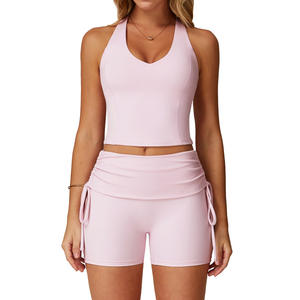 Conjunto Deportivo de Yoga Disko para Mujer, Top Corto con Espalda Descubierta y Pantalones de Cintura Alta, Dos Piezas, Ropa Deportiva de Color Sólido TZ3055 - Product Image 3