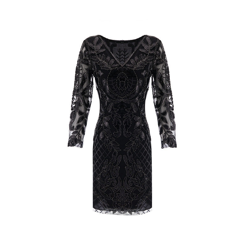 gatsby style long sleeve dress Modest Black Gatsby Gown
