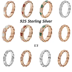 High-End Luxe Merk Sieraden Verguld 18K Goud 925 Sterling Zilveren Paar Ring Met Diamanten BV-L Slangenbot Design Ring