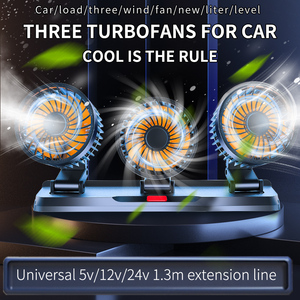 Ventilador de <span class=keywords><strong>coche</strong></span> 2 en 1 de 3 cabezales, rotación de 360 grados, 3 velocidades, <span class=keywords><strong>aire</strong></span> <span class=keywords><strong>acondicionado</strong></span> de refrigeración, ventilador de vehículo portátil USB, 5V/12V/24V - Product Image 2