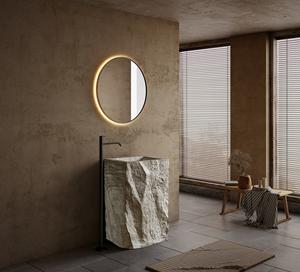 Lavabo sur pied carré moderne de style Wabi Sabi, couleur crème, en pierre artificielle, pour intérieur - Product Image 4