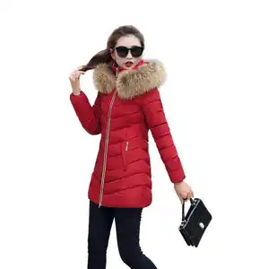 Foreign trade best-selling winter new women's cotton coat in the long section of Slim solid color large fur collar down coat