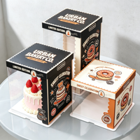 Boîte à gâteau en carton mat recyclable sur mesure avec fenêtre transparente et poignée, conception auto-érectible pour cadeaux
