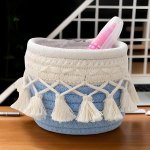 Panier tressé multifonctionnel en macramé de coton, style bohème, pour pinceaux de maquillage, articles divers de bureau, ou couvercle de pot de plantes - Product Image 4
