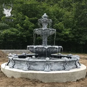 Fontaine d'eau en marbre de grande taille pour jardin extérieur granit pierre décorative à 3 niveaux à vendre vente en gros