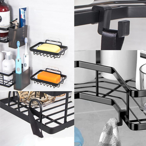 Metal 5-Layer <b>Wall</b>-<b>Mounted</b> Bathroom Shower <b>Shelf</b> with Storage Racks and No Drilling - Product Image 3