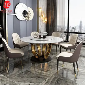 Round gold dining table with rotating centre round dining table 8 seater dining room set