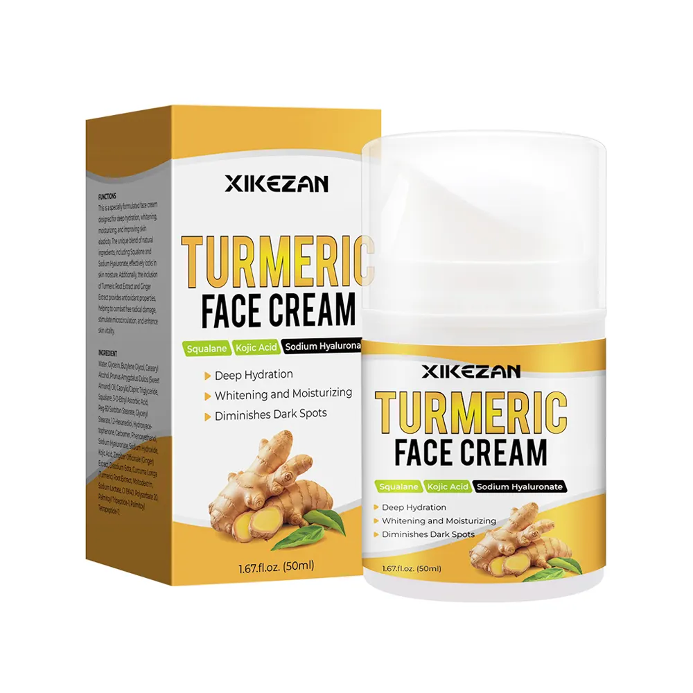 OEM/ODM Crème pour le visage au curcuma bio à base de plantes Hydratant éclaircissant Crème pour le visage anti-âge au curcuma Acide kojique Squalane