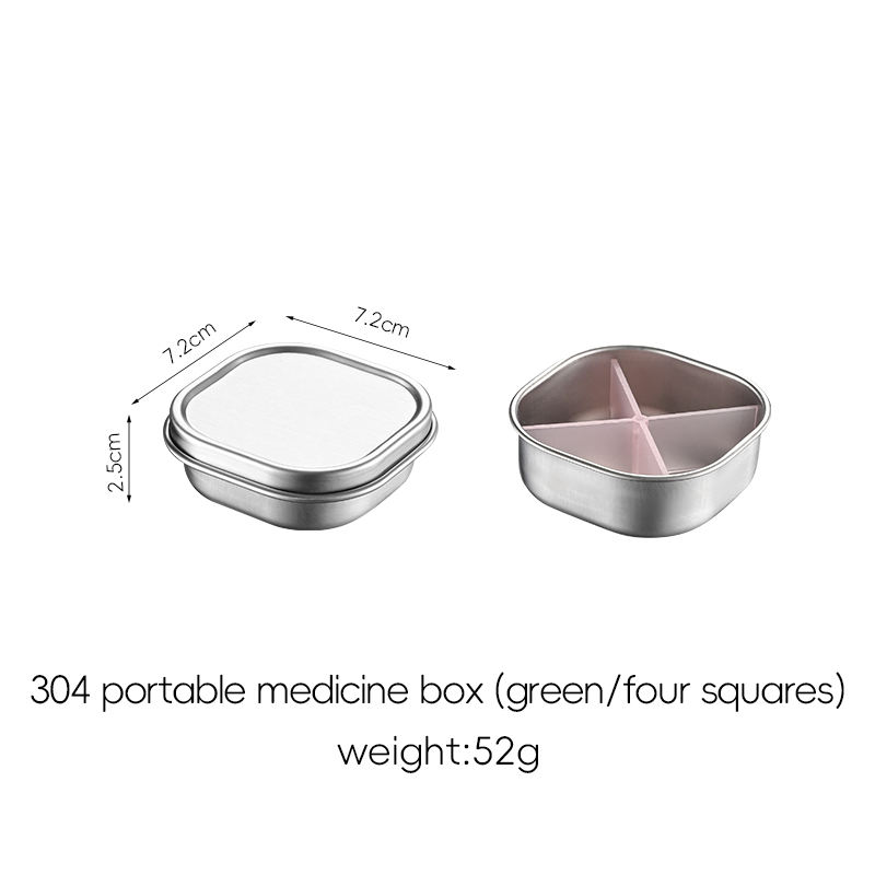 กล่องใส่ยา สแตนเลส 304 (4 ช่อง สีชมพู)