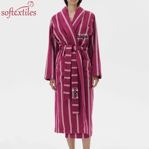 Cheap Wholesale 100% Cotton Bathrobe Striped Yarn Dyed Soft And Comfortable Couple Bathrobe Set With Logo Design