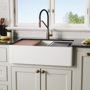 Évier <span class=keywords><strong>de</strong></span> cuisine en céramique blanc <span class=keywords><strong>de</strong></span> 33 pouces, à face frontale, à cuve unique, en argile réfractaire cannelée, style ferme, certifié CUPC - Product Image 3