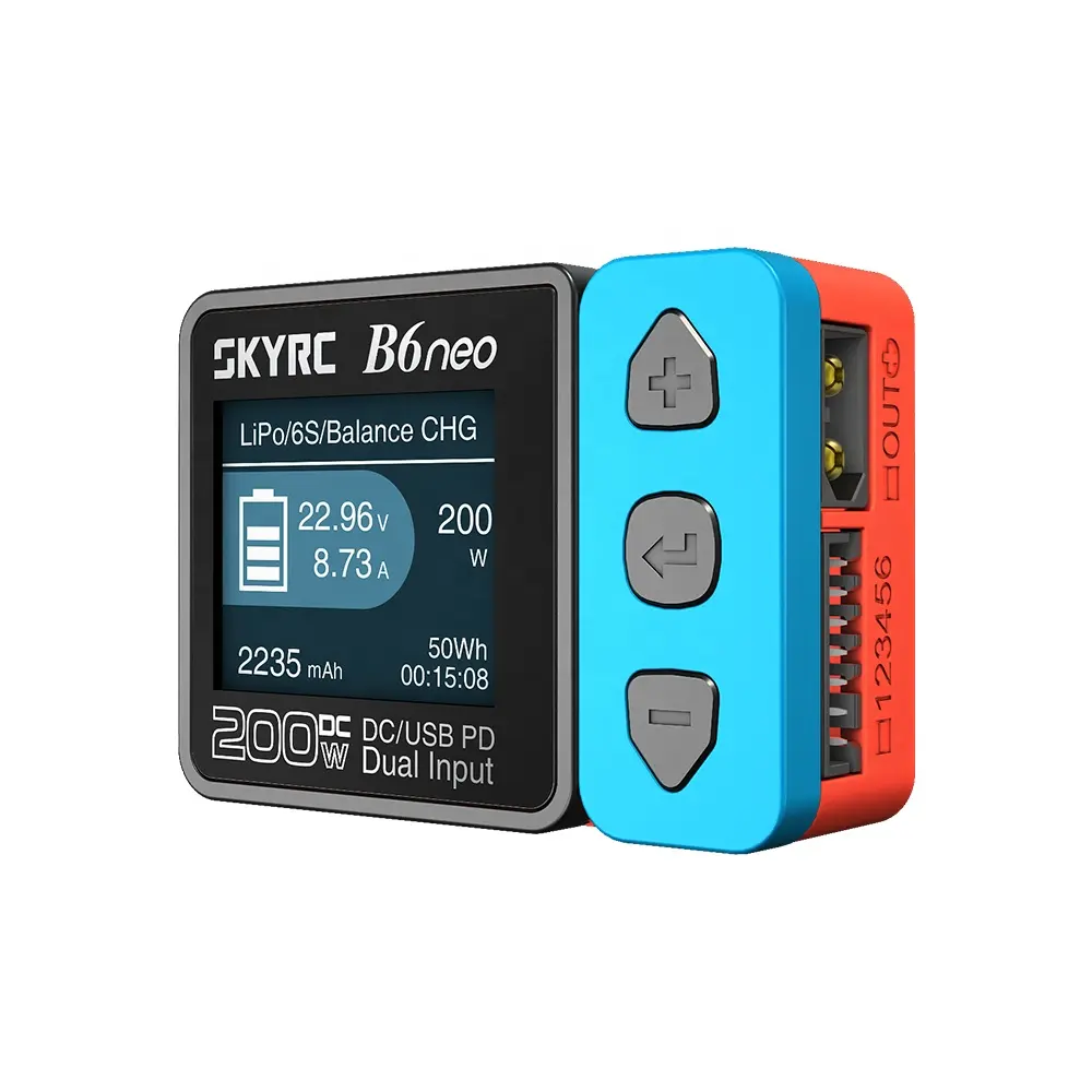 SkyRC B6neo B6 Neo pengisi daya pintar, pengisi daya baterai DC 200W PD 80W 10A LiPo, pengisi daya keseimbangan baterai multifungsi hidup NiMH