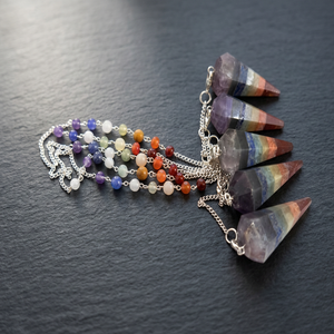 Handmade Crystal Pendulum Set with 7 Chakra <b>Beads</b> and Rose Quartz Points for Feng Shui Home Decoration Reiki Business Gift - Product Image 6