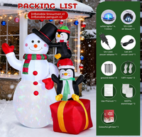 Bonhomme de neige gonflable de Noël de 6 pieds avec pingouins, bonhomme de neige gonflable de Noël avec chapeau magique et lumières LED rotatives pour décoration