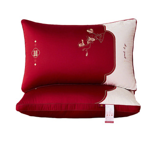 Red Cotton <b>Pillow</b> Core With Embroidery For Wedding Bridal Gift Rectangle <b>Shape</b> Breathable Support Cervical Spine - Product Image 5