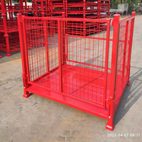Cage de stockage industrielle robuste rouge, empilable, en treillis métallique, pliable, pour la manutention industrielle