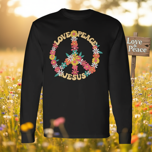 Camiseta de manga larga Love Peace Jesus Christian Groovy Hippie, disfraz divertido de los años 60 y 70 - Product Image 3