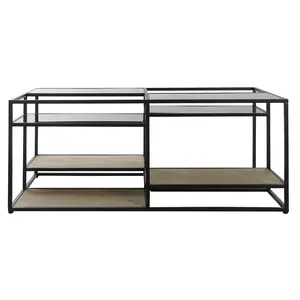 TABLE BASSE EN MÉTAL ET BOIS 120X60X50 NOIR - Product Image 3