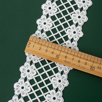 Dentelle brodée de 8 cm de largeur, 1 pièce, broderie de haute qualité, blanc, Guipure, Soluble dans l'eau, lait, coton Polyester, garniture