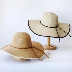 Chapéus de palha Fedora de aba larga para mulheres, chapéu de praia flexível para viagens de verão e sol para mulheres