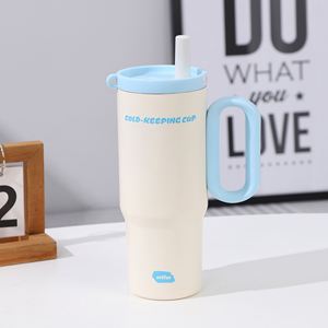 Double Wall Insulated Car <b>Macaron</b> Handle Tumbler 24oz 720ml Mug Lid Straw Anti-Slip Custom ODM OEM Colorful - Product Image 4